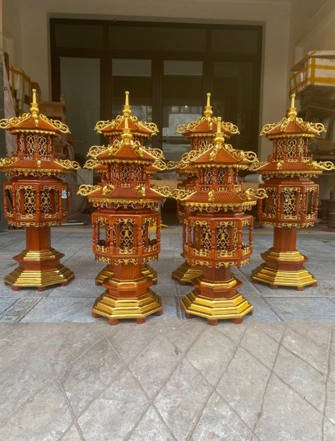 Cặp đèn thờ gỗ hương 1m77 2